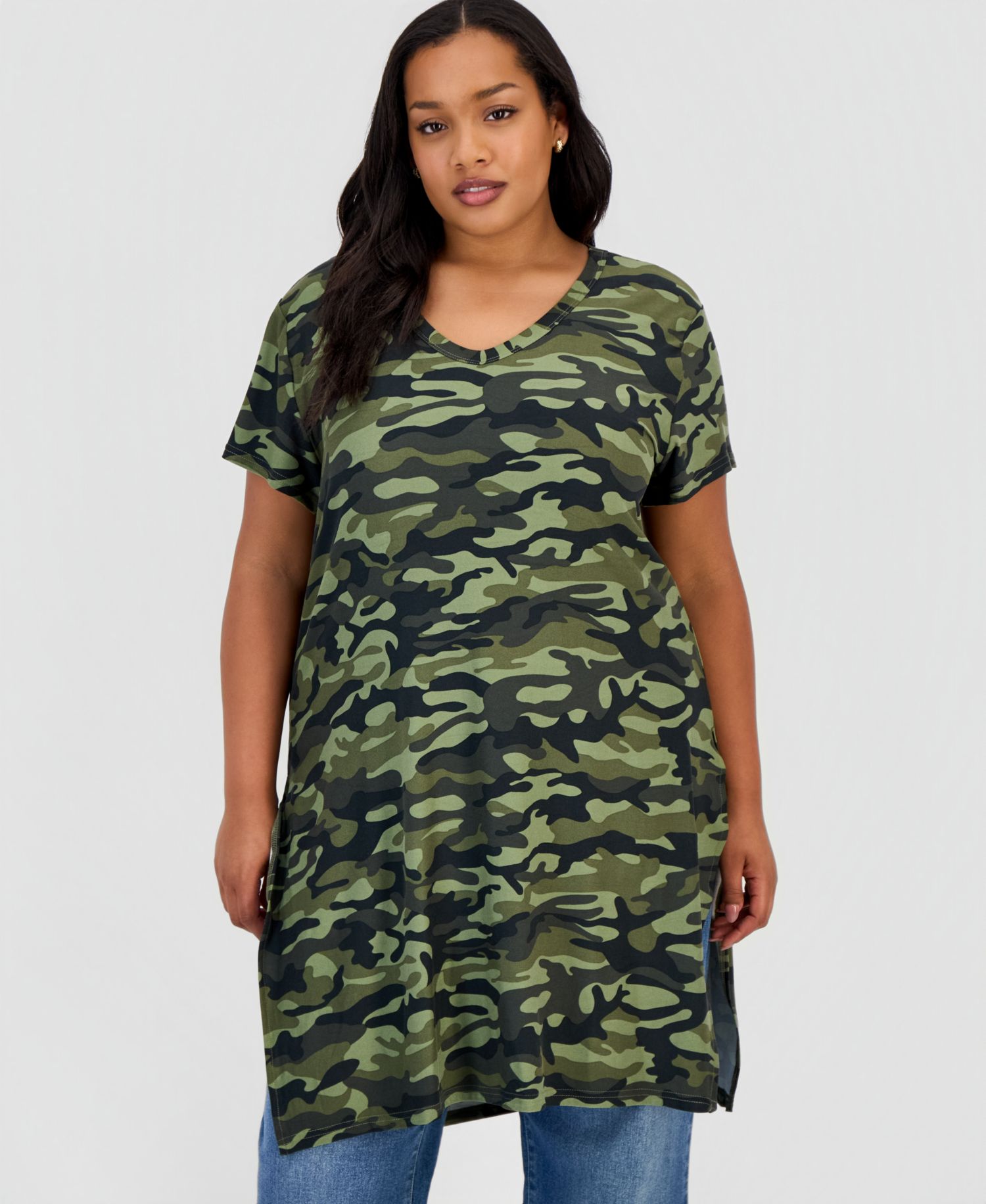 Trendy Plus Size Printed V-Neck Tunic