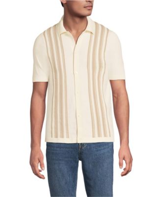 Men's Short Sleeve Striped Button Through Sweater Polo