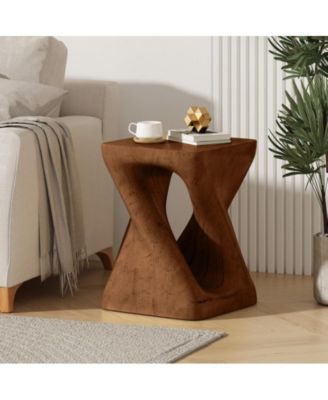 Twisted Spiral Hollow MGO Side Table 200lbs No Assembly Wood Grain End Table