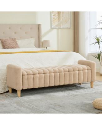 63.4"W Modern Upholstered End of Bed Bench, with Flip-Top Storag, Modern Entryway Benches, with Armrests and Solid Wood Legs, for Bedroom