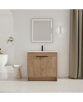 36 Inch Freestanding Bathroom Vanity with Ceramic Sink, Plywood Cabinet and Adjustable Shelf for Modern Bathrooms