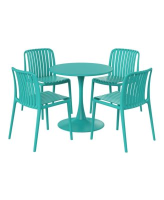 5-Piece Outdoor Metal Dining Table Set And Stackable Resin Patio Chairs