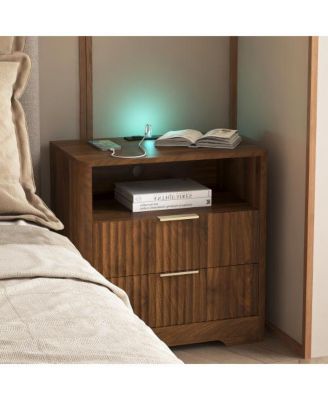 23" Width Smart Nightstand with Charging Station, Voice-Controlled Night Light