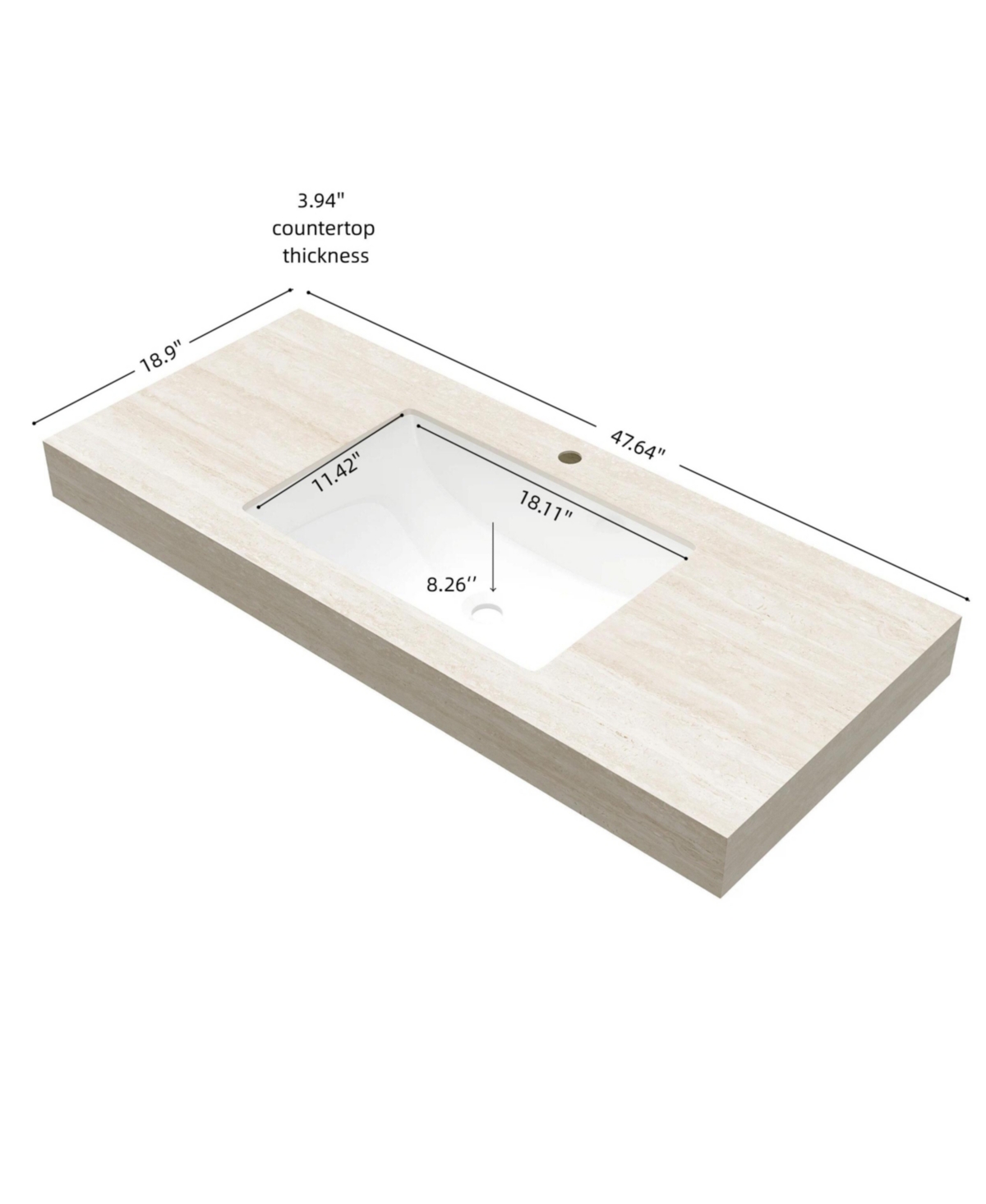 Busdays Inch Roma Travertine Pattern Sintered Stone Countertop with Undermount Ceramic Basin One Pre Drilled Faucet Hole No Cabinet