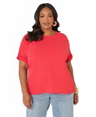 Plus Size Cuffed Textured Women's Top