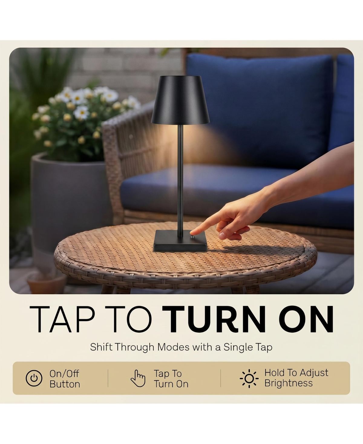 Bell + Howell Modern Design Solar Rechargeable Led Light with 3 Dimmable Modes Portable Table Lamp