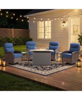 Patio Furniture Set with 6-inch Thick Cushion, Outdoor Furniture with Fire Pit Table, Swivel Chairs,Side Table,7pcs Wicker Conversation Set