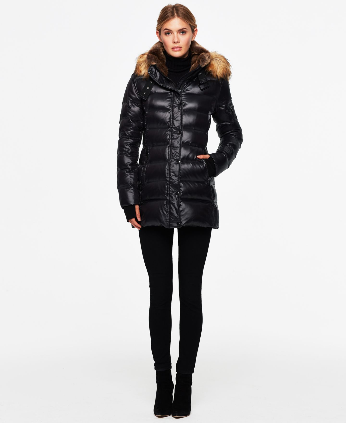 Женская куртка S13 Chelsea Faux-Fur-Trim Collar Hooded Puffer, цвет: Угольный / Натуральный — фото 4