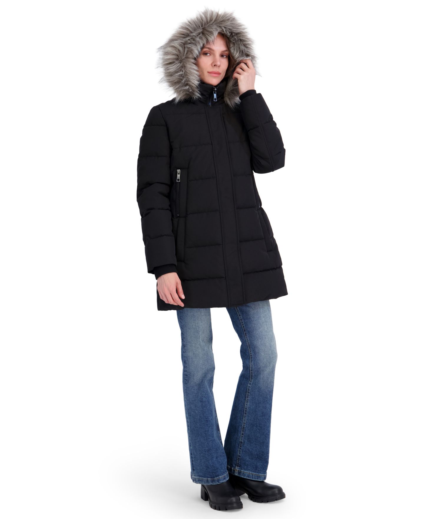 Женская куртка Nautica Faux-Fur-Trim Hooded Puffer, цвет: Чёрный — фото 6