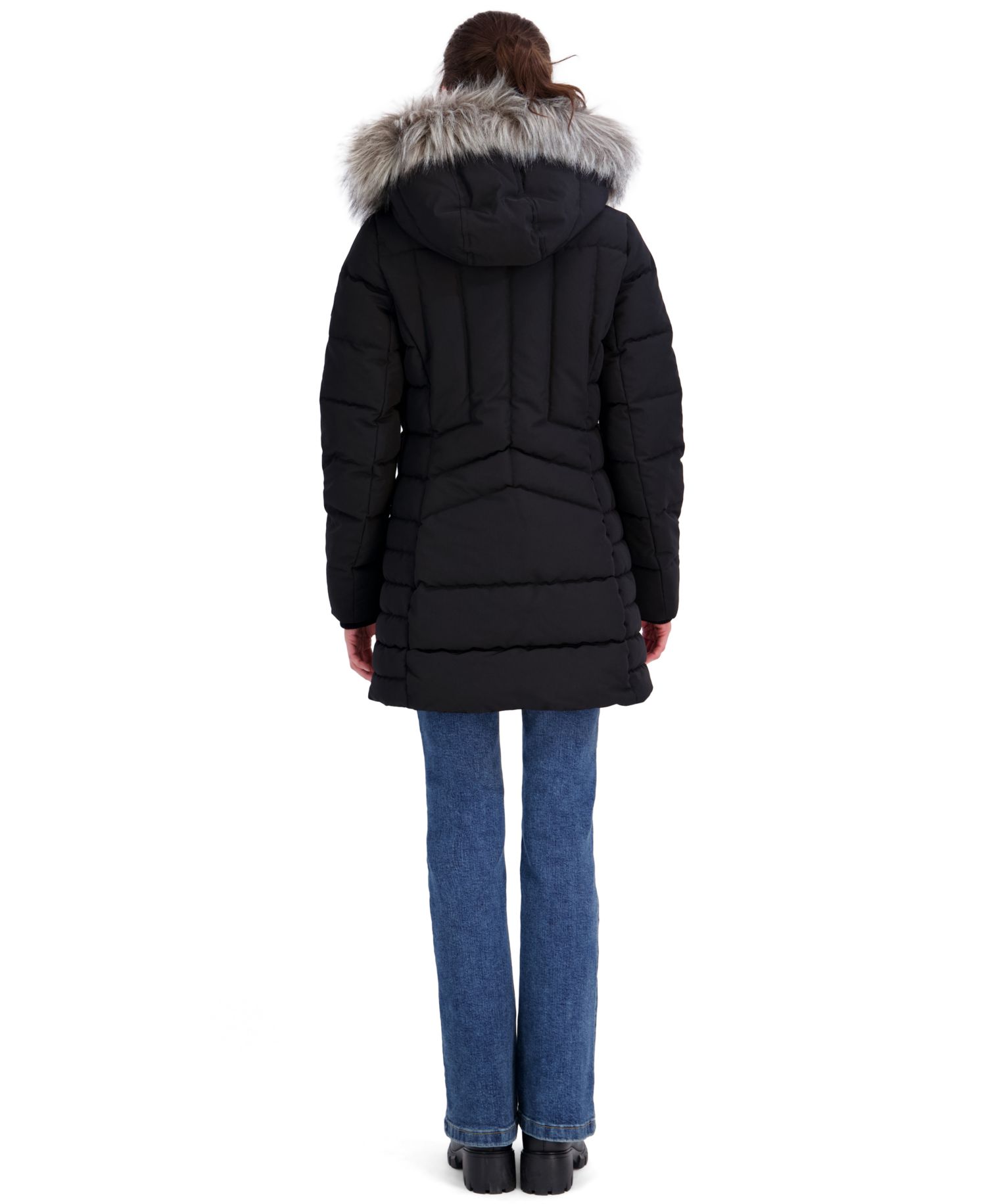 Women's Faux Fur Trim Hooded Puffer Coat