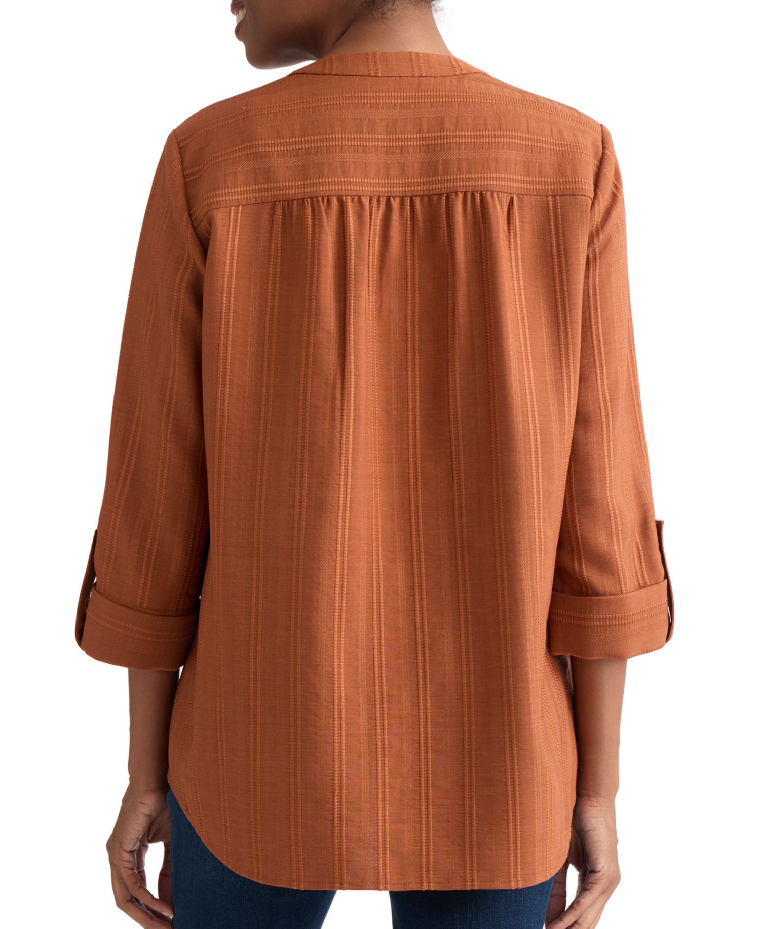 Women's V-Neck Pleated-Front Jacquard Top