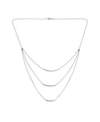 Layered Multi Triple Strand Chain Curved Bar Necklace .925 Sterling Silver