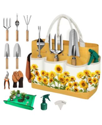 Garden Tools Set Women Birthday Gift Tote Bag Trowel Rake Pruner Gloves Tags