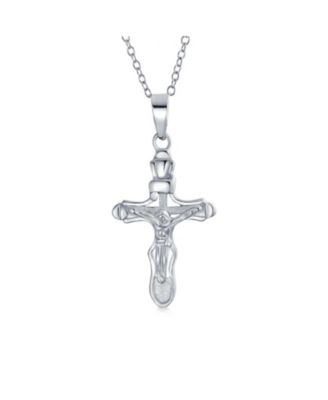 Religious Jesus Passion Crucifix Cross Pendant Necklace Matte .925 Sterling Silver 18 Inch