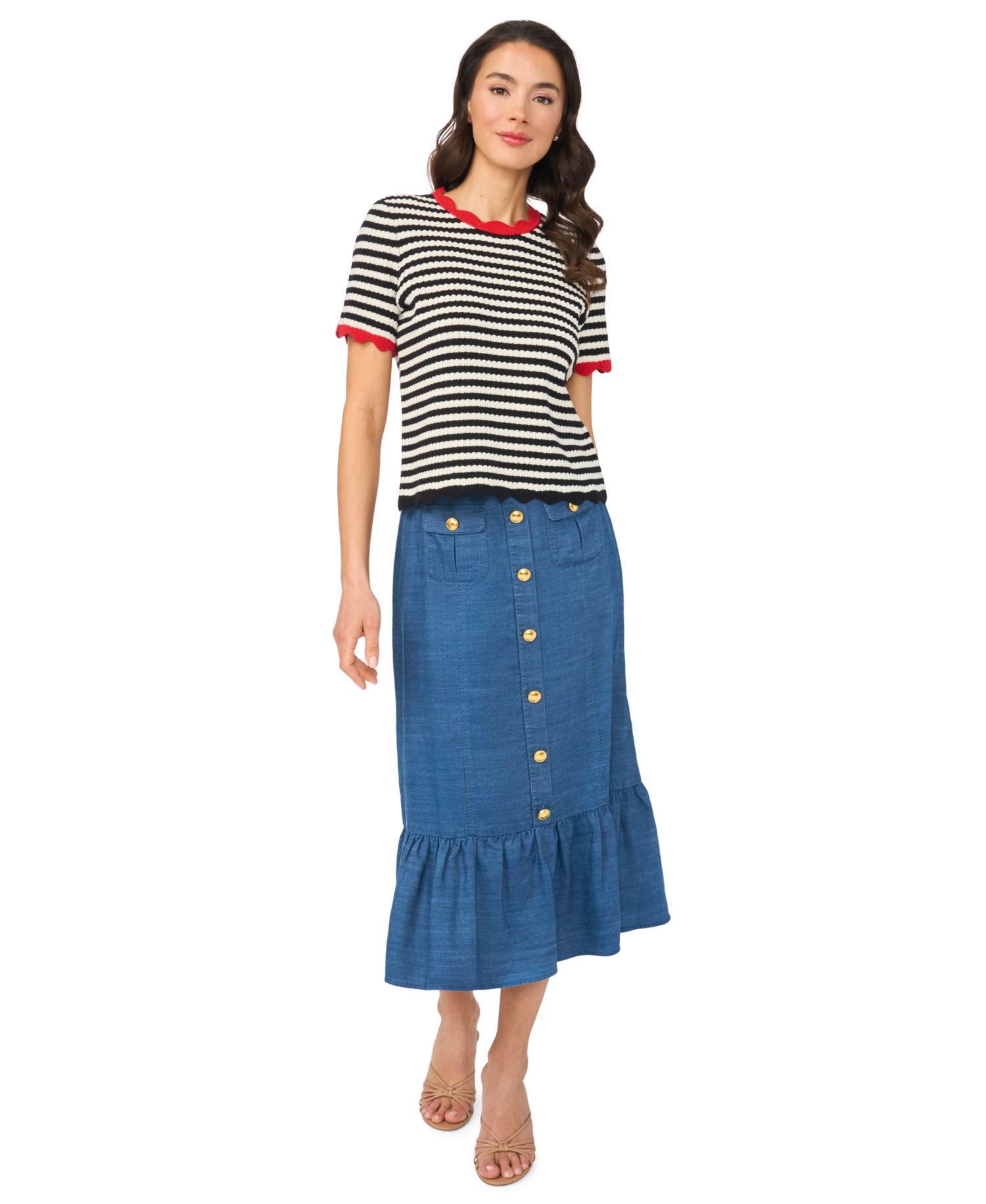 Women's Striped Pointelle Sweater