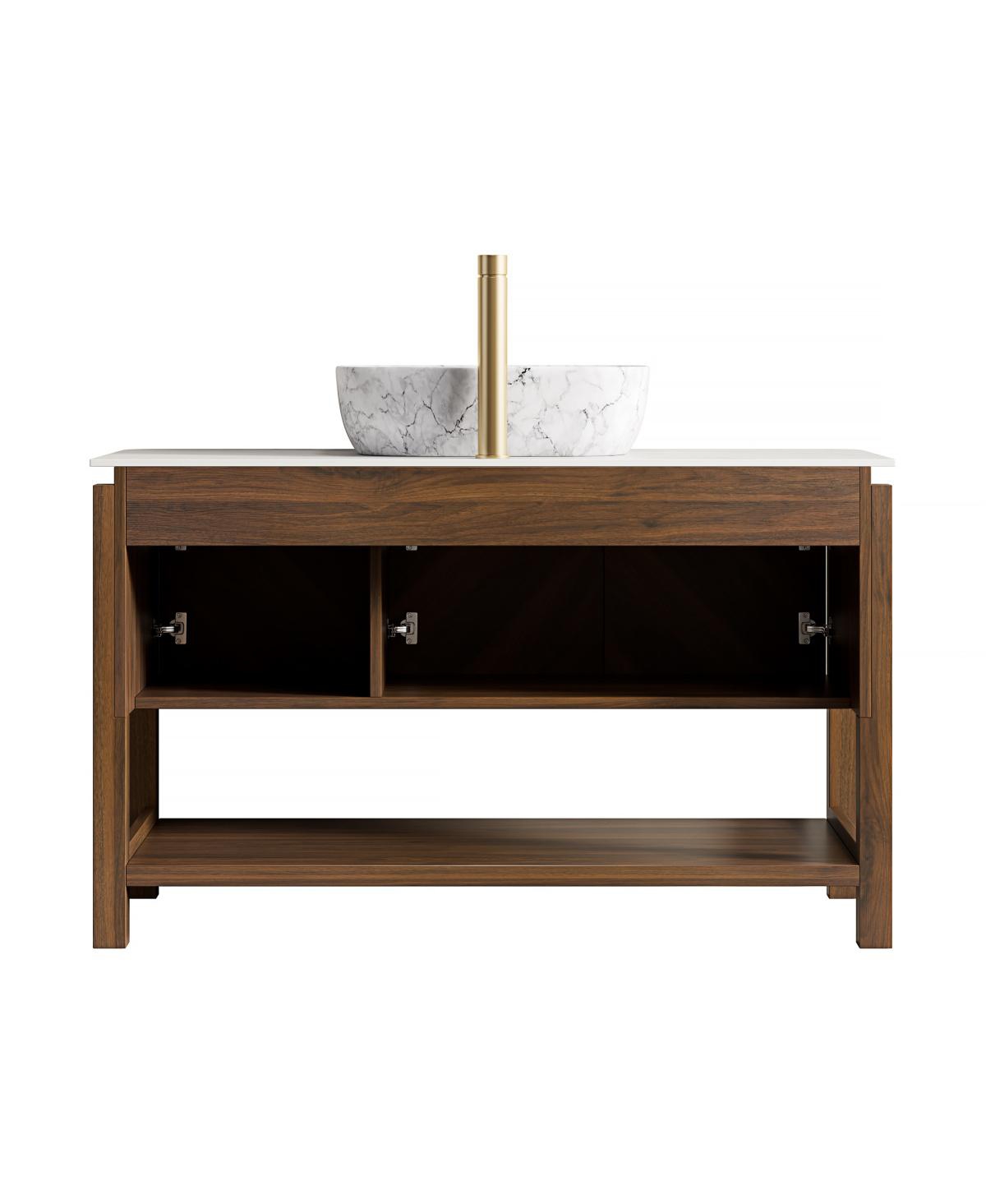 Sillysis Modern Bathroom Vanity with Vessel Sink, Sintered Stone Countertop, Soft Close Solid Wood 3D Doors