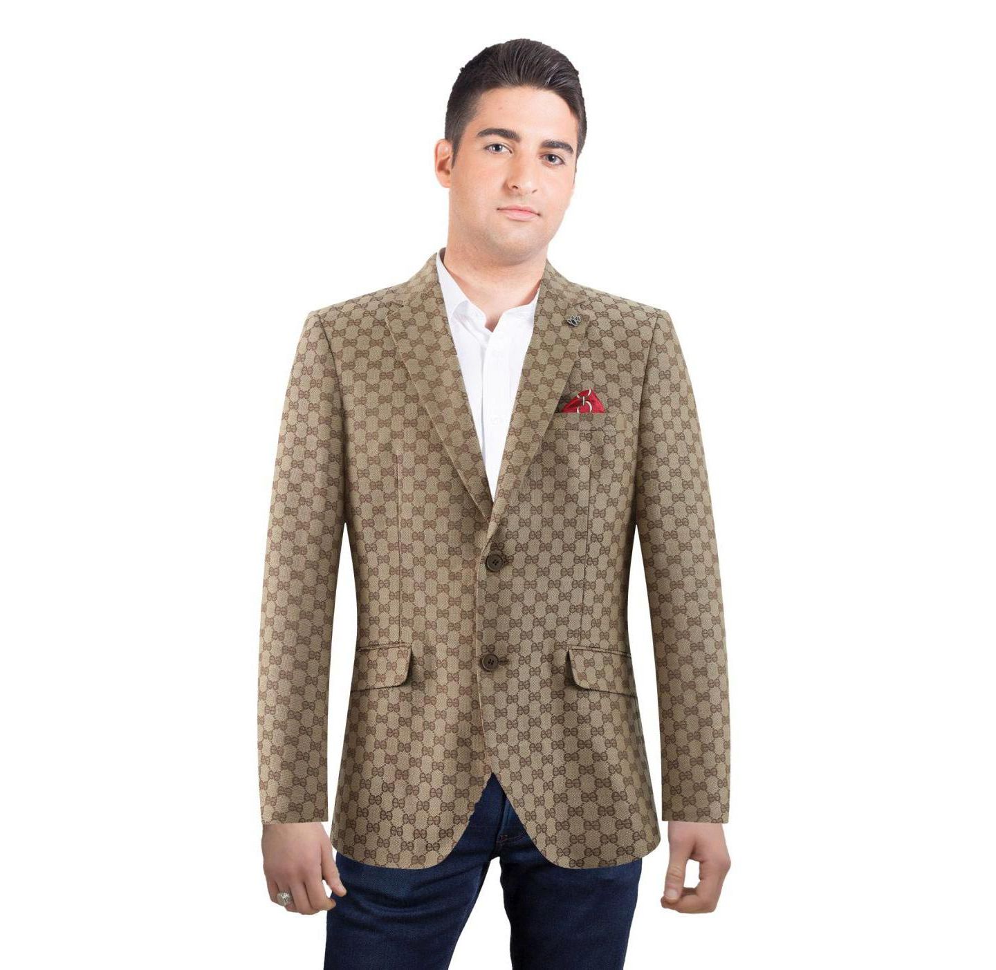 Мужской пиджак Elie Balleh Slim Fit Logo Brocade Formal Blazer, цвет: Коричневый — фото 1