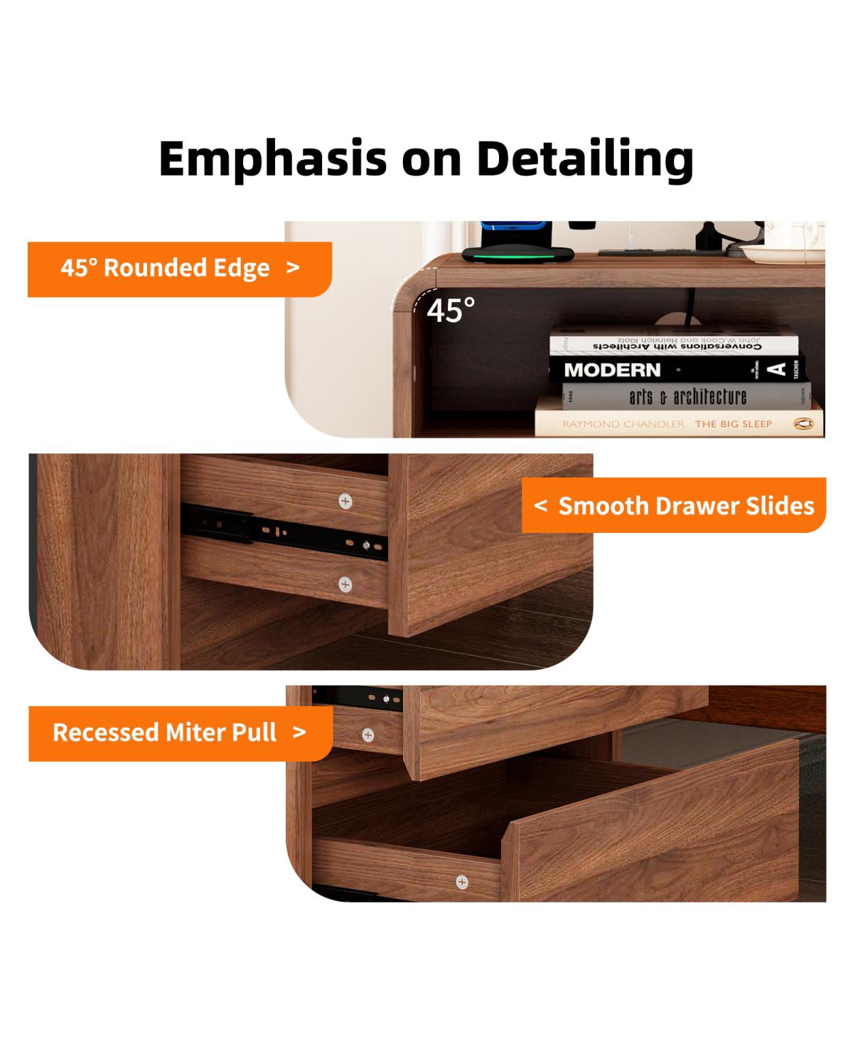 Streamdale Furniture 25'' Modern Nightstand with Charging Station and 2 Drawers