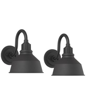 Arnett Rustic Industrial Outdoor Wall Light Fixtures Set of 2  Metal 8inch  Downlight Shade for Post Exterior Barn