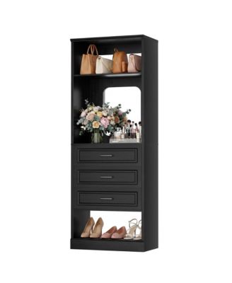 Wooden Closet Organizer with 3 Storage Drawers and Mirror