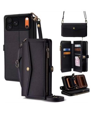 5-in-1 Wallet Case for iPhone 17 - Card Holder with Zipper Pocket, Wrist and Crossbody Straps
