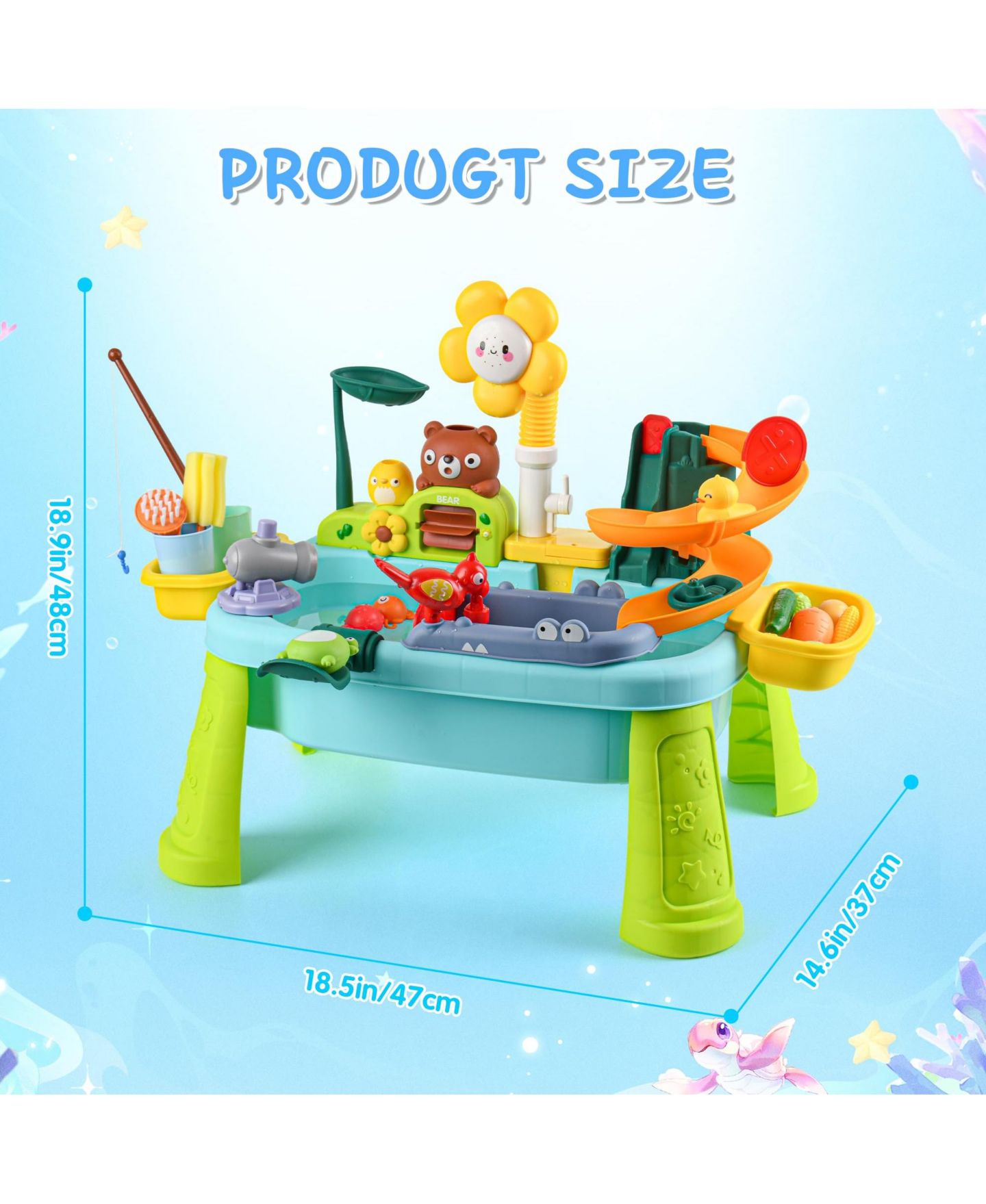 Детские игрушки GNUADZ 4-in-1 Sand Water Table with Battery-Powered Water Pump, Adjustable Height, Ages 5-7, цвет: Синий — фото 2