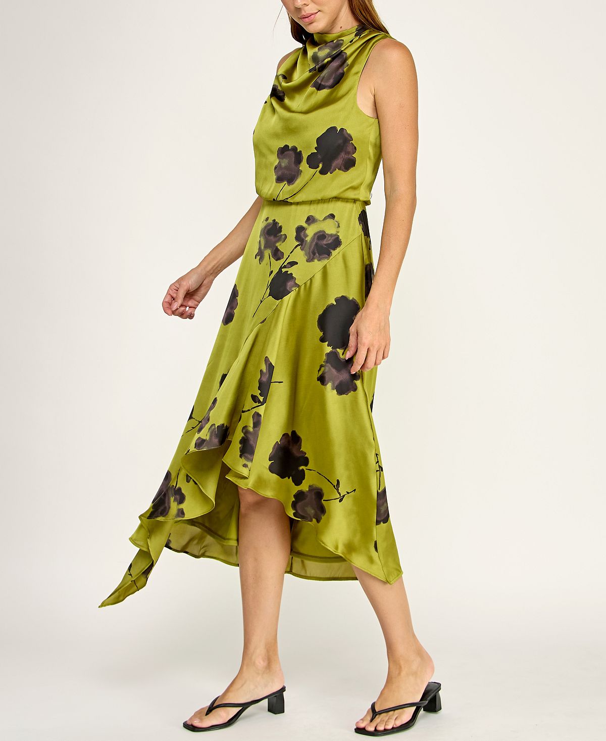 ROW A Juniors' Cowl Neck Asymmetric Midi Dress view 3 — MAYCSS fashion products