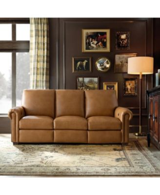 Igon 86.25" Traditional Down-Filled Genuine Leather Power Reclining Sofa.