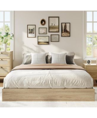 King Wood Platform Bed Frame Floor Standing Slat Support No Box Spring Needed Easy Assembly