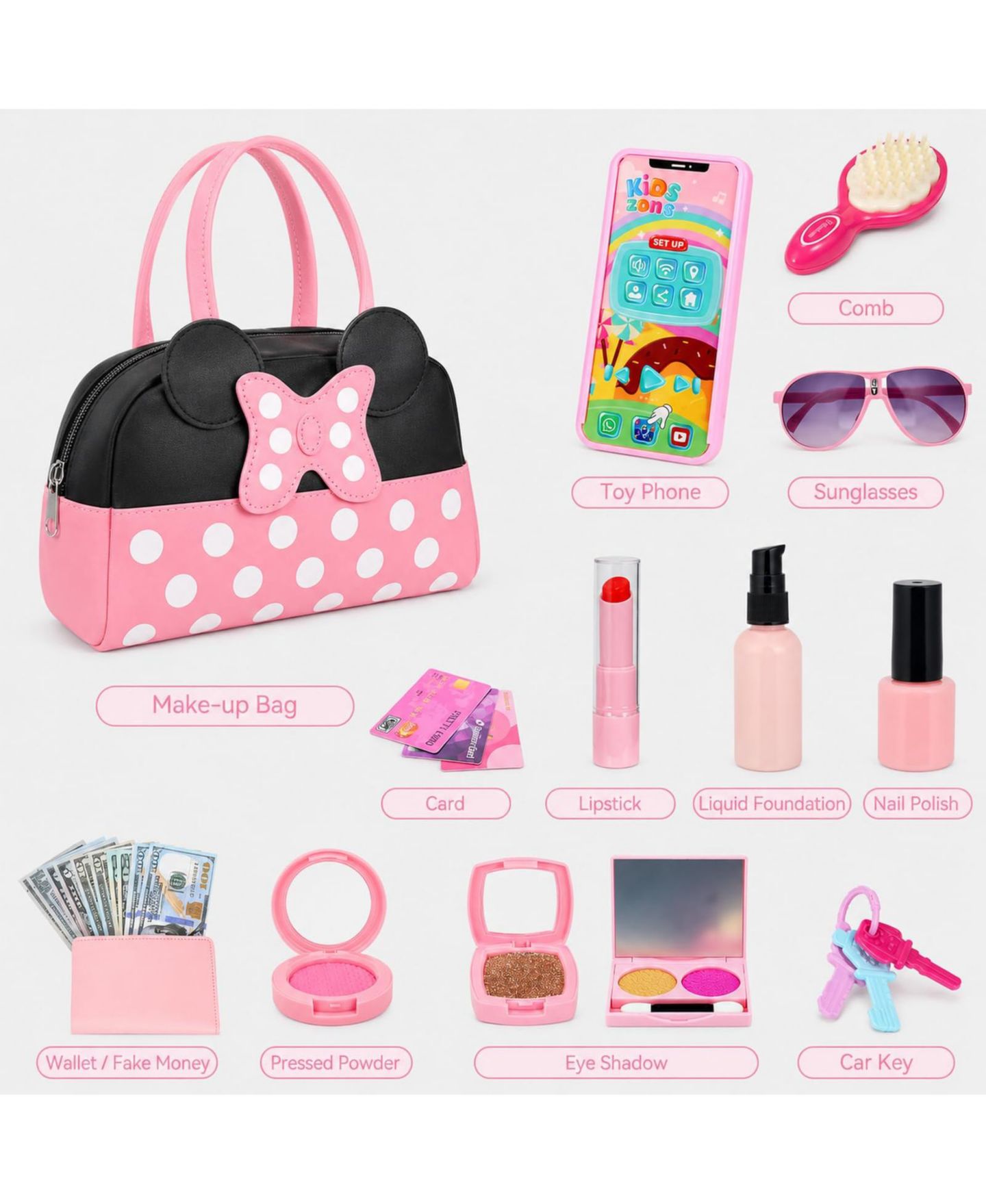 Детский игровой набор GNUADZ Minnie Mouse Princess Makeup 12-Piece Playset, Ages 3+, цвет: Розовый — фото 2