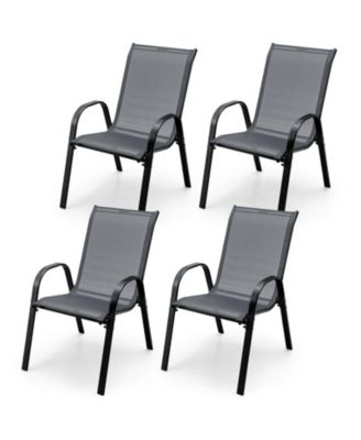 Set of 4 Stackable Patio Dining Chairs with Curved Armrests and Steel Frame