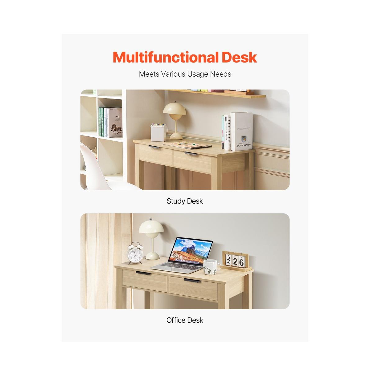 Sugift Kids Desk with 2 Drawers Modern Simple Study Writing Table for Bedroom