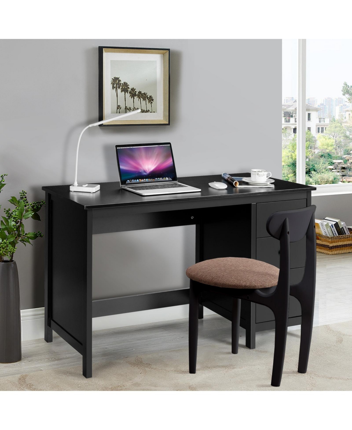 Gouun 3-Drawer Home Office Study Computer Desk with Spacious Desktop