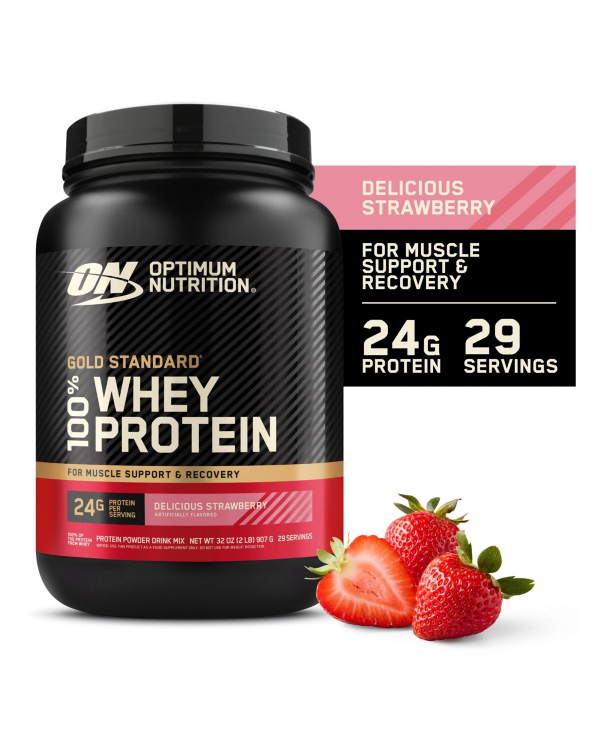 Optimum Nutrition Gold Standard 100% Whey Protein Powder, Delicious Strawberry, 2 Pound (Packaging May Vary)