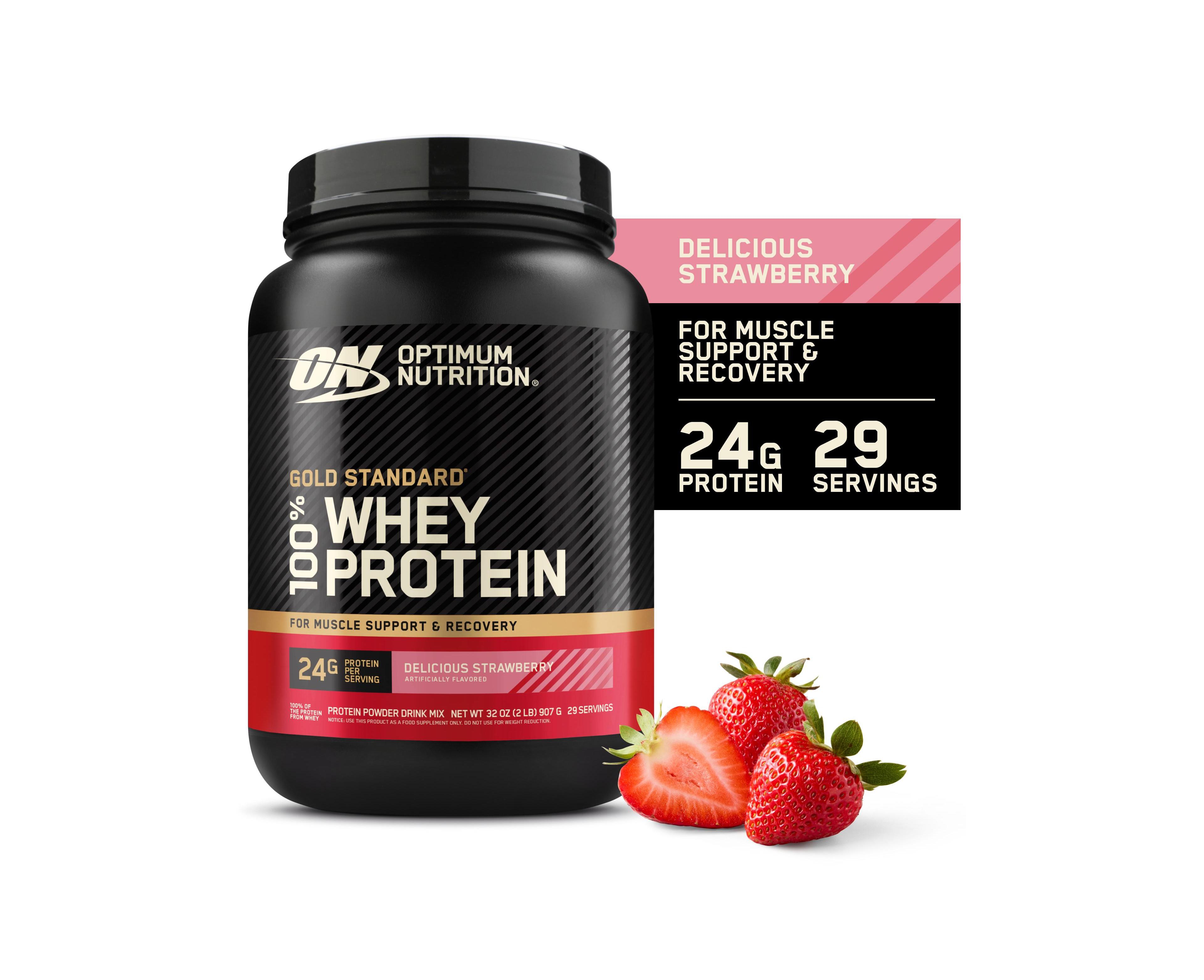 Optimum Nutrition Gold Standard 100% Whey Protein Powder, Delicious Strawberry, 2 Pound (Packaging May Vary)