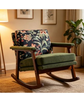 Rocking Accent Chair, Upholstered Accent Chair with Solid Rubberwood Frame, Cozy Reading Chair for Small Spaces, for Living Room/Bedroom