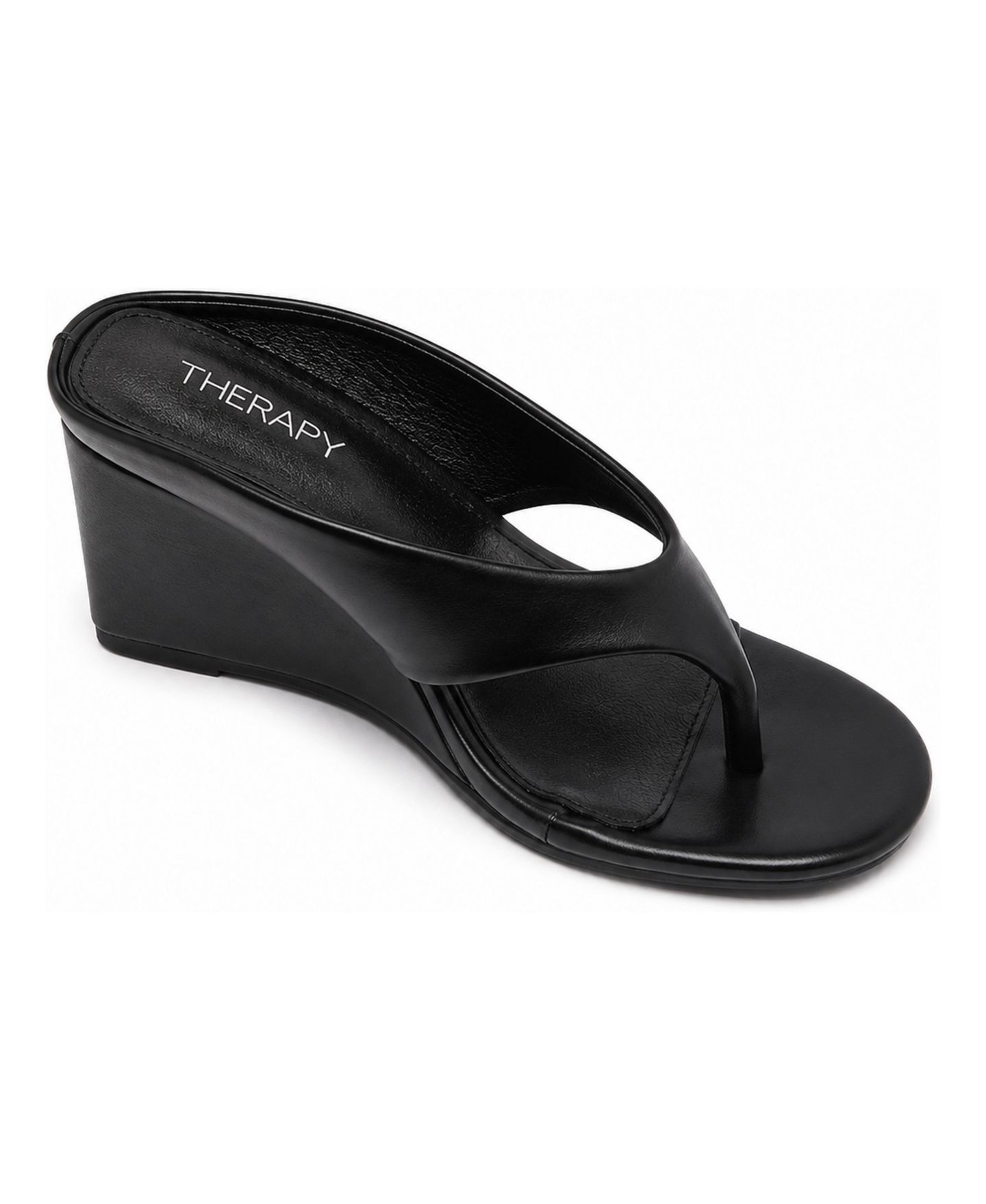 Женские туфли Therapy Australia Sera Round Toe Wedge Thong Heel, цвет: Чёрный гладкий — фото 1