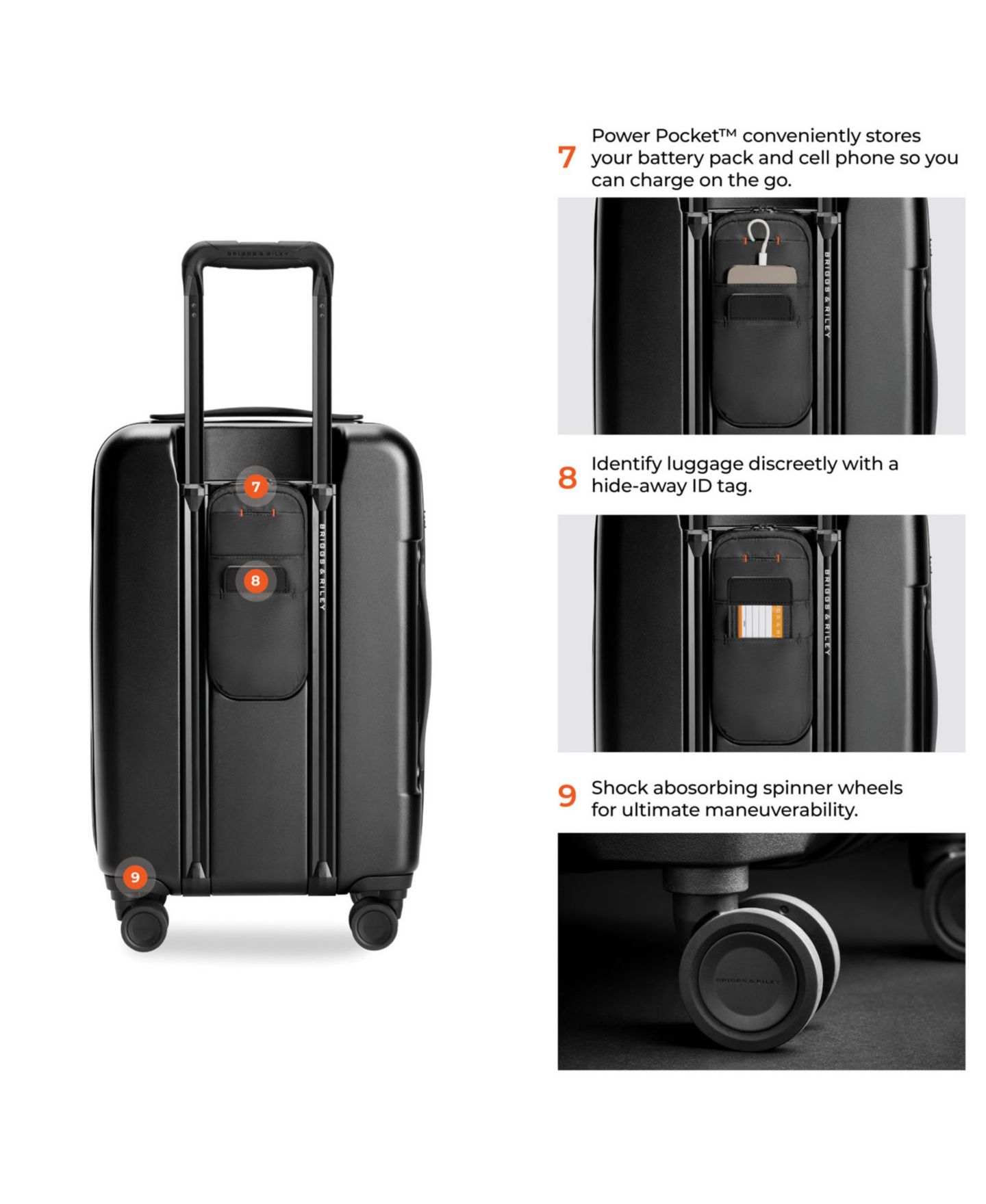 Чемодан Briggs & Riley Essential Front Pocket Carry-On Expandable Spinner, цвет: Чёрный — фото 10