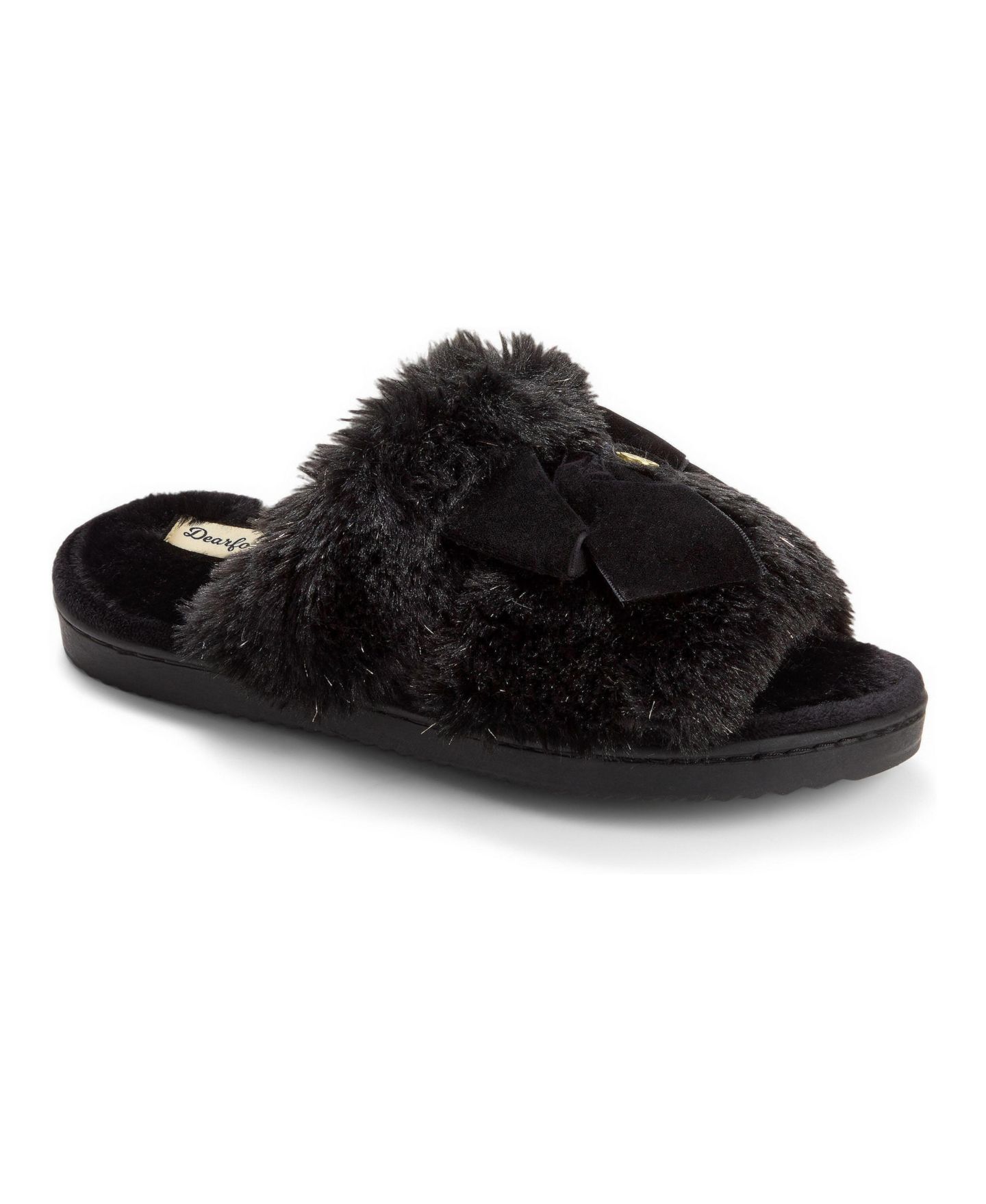 Женские тапочки Dearfoams Bianca Pile Slide Slipper with Bow, цвет: Чёрный — фото 1