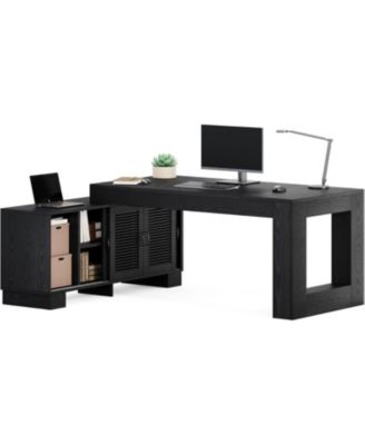 Large 63" L Shaped Executive Desk with File Cabinet,Modern Corner Computer Desk for Home Office Furniture Workstation