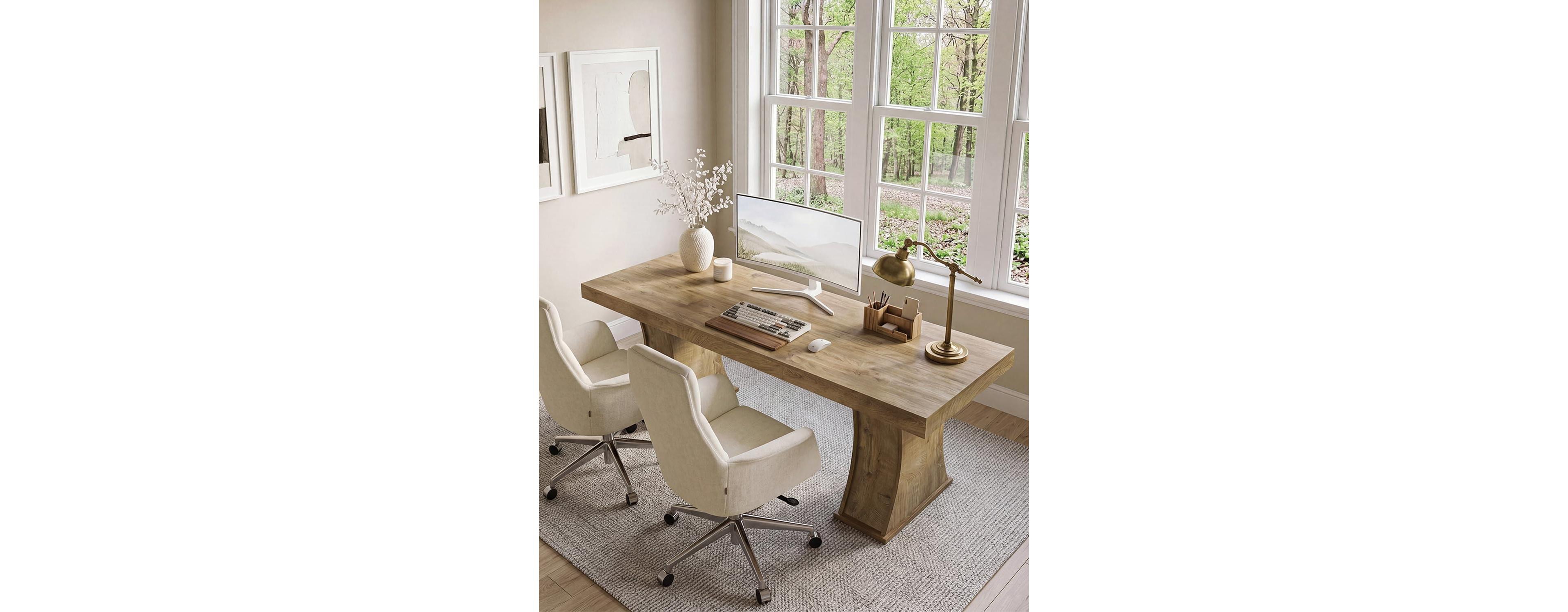 Tribesigns Computer Desk: Extra long 2-person desk with curved legs. Double workstation study table for home office, business. Modern style