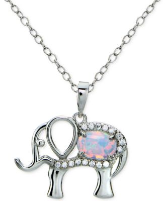 Giani Bernini - Cubic Zirconia and Iridescent Stone Elephant Pendant Necklace in Sterling Silver