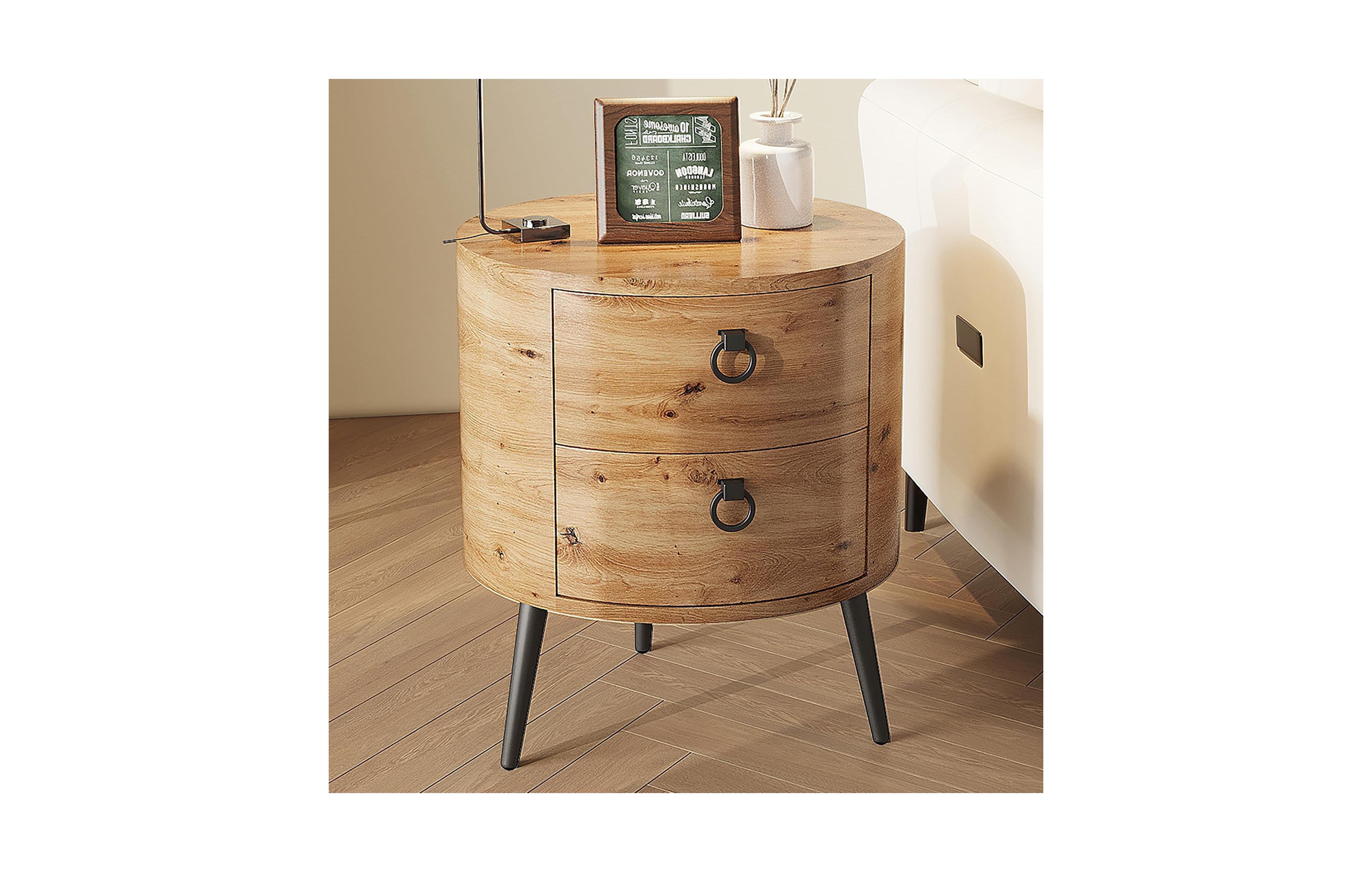 gaomon Round Side Table with Drawers (Bedside/Accent)