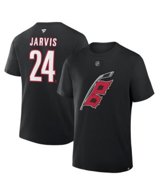 Men's Seth Jarvis Black Carolina Hurricanes Authentic Stack Name & Number T-Shirt