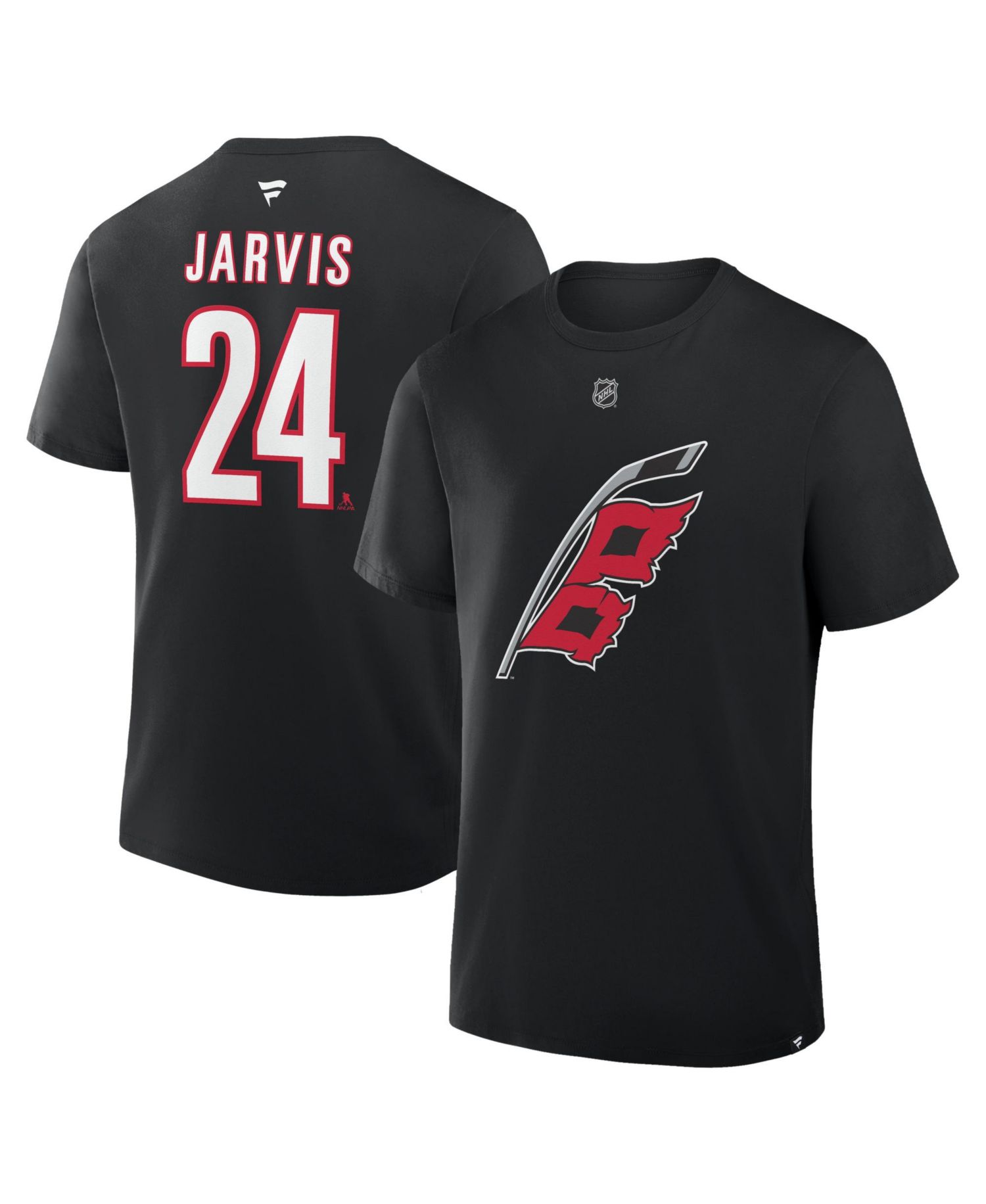 Men's Seth Jarvis Black Carolina Hurricanes Authentic Stack Name & Number T-Shirt