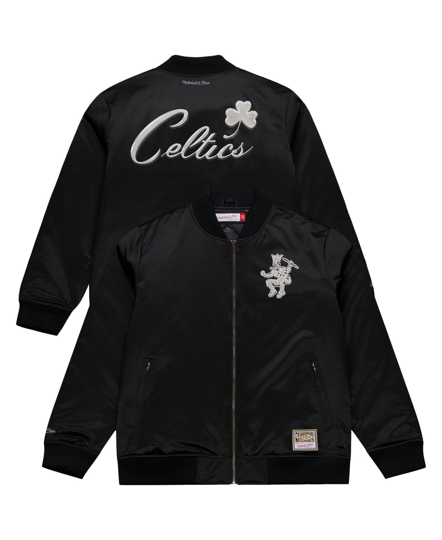 Men's Black Boston Celtics Chrome Satin Bomber Full-Zip Jacket