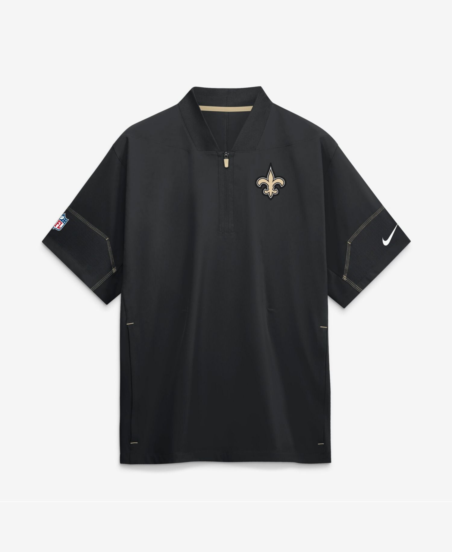 Men's Black New Orleans Saints Sideline Short Sleeve Quarter-Zip Coaches Jacket