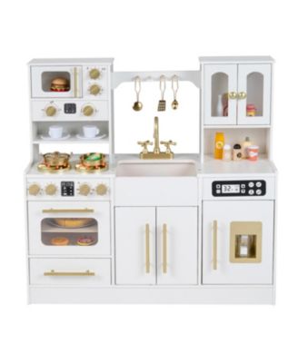 Kids Wooden Play Kitchen with Lights and Sound Effects