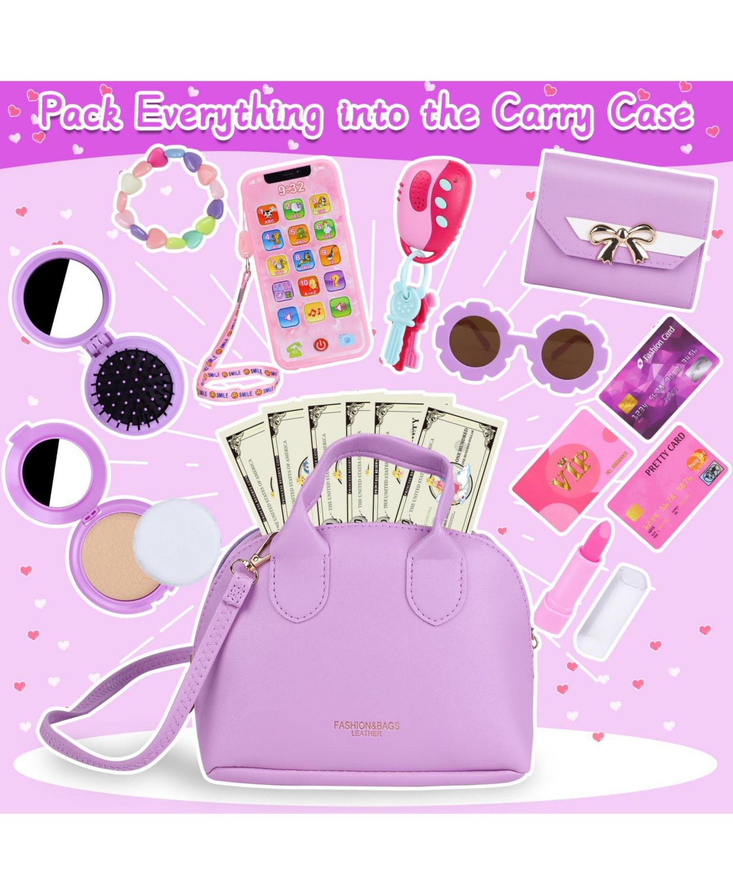 Детские игрушки GNUADZ Princess Interactive Toy Phone 25-Piece Makeup Set, Ages 3+, цвет: Фиолетовый — фото 2