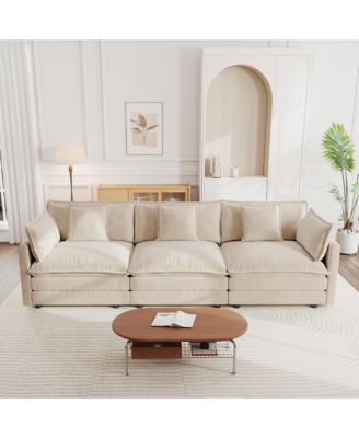 Mid-Century Modern Couch 3-Seater Sofa with 2 Armrest Pillows and 3 Toss Pillows, Couch for Living Room Chenille